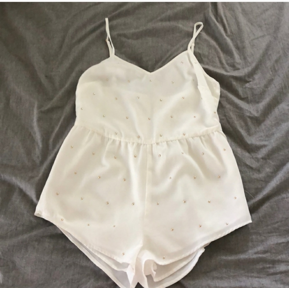 White and gold stud romper